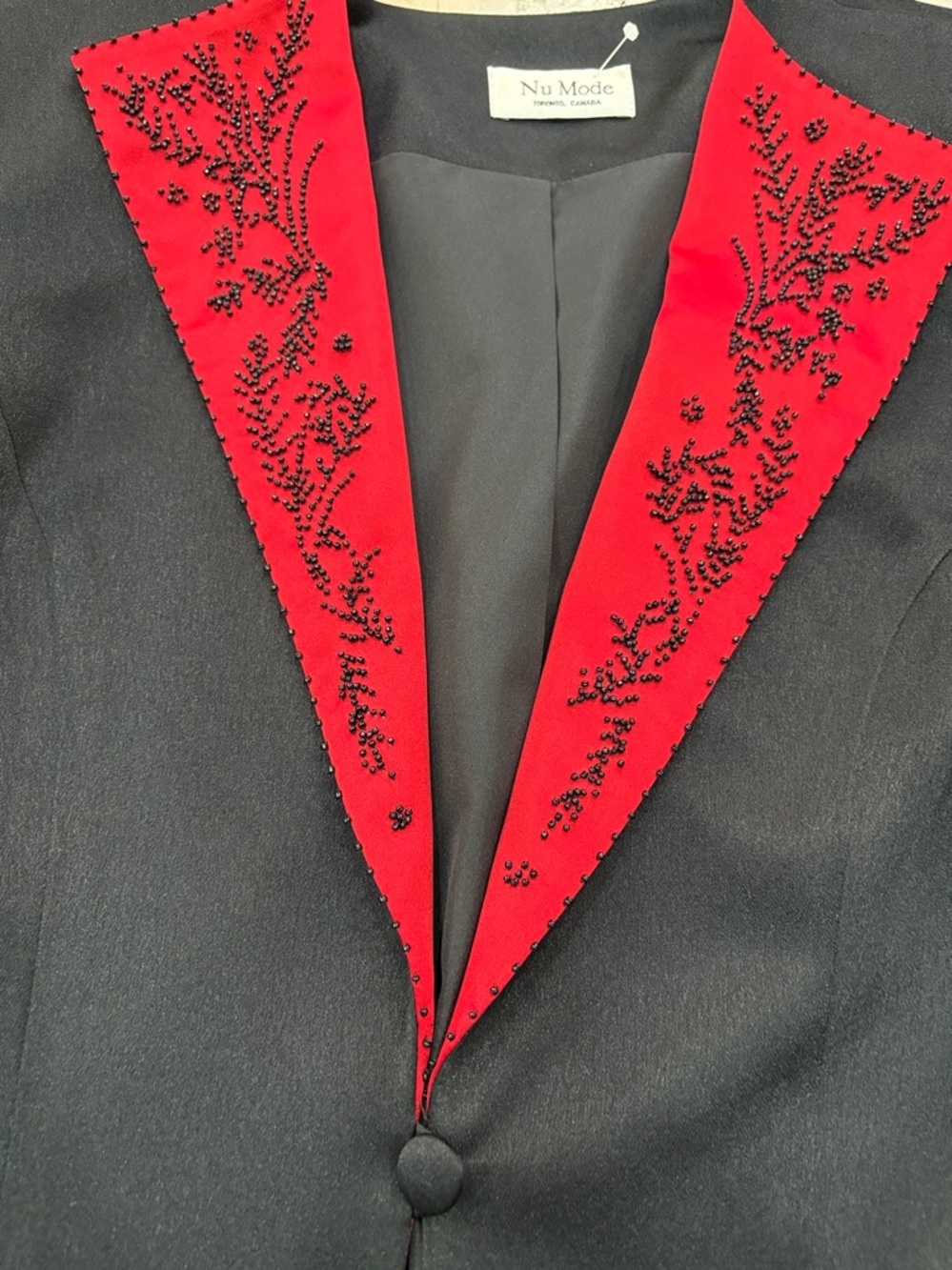 Nu Mode Black Blazer with Red Beaded Lapel - Picture 2 of 4